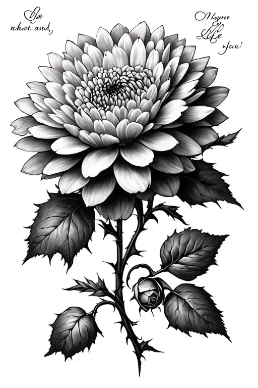 Chrysanthemum Flower Mixed With Roses With Thorns And A Quote Of Life