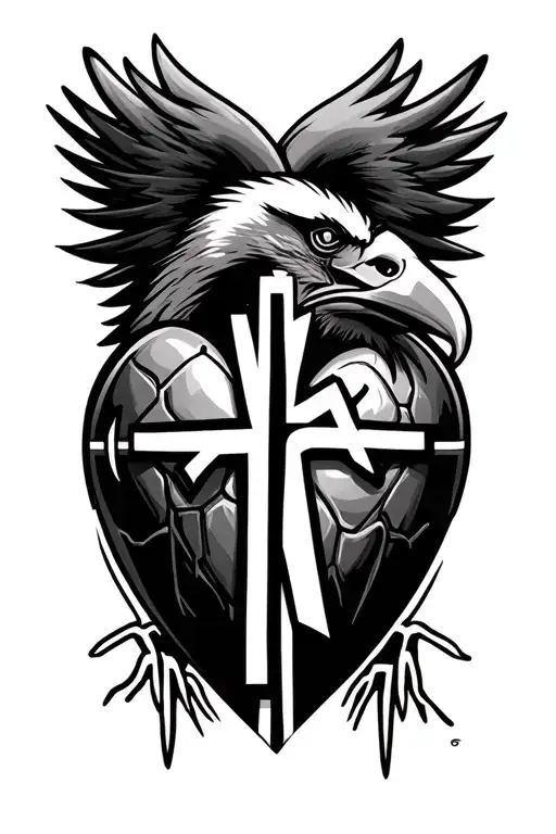 Heartbeat With Cross And Eagles Football Emblem