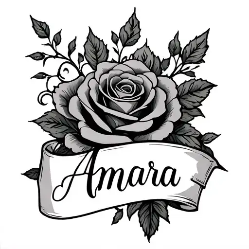 Wrapping Around Shoulder Illustative Style Roses With Vines And The Name Amara In Script