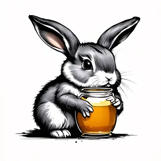 Floppy Ear Bunny Holding A Honey Pot