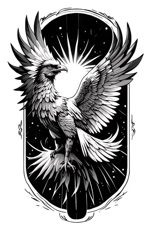 Vertical Phoenix Flying Towards The Sun Shining