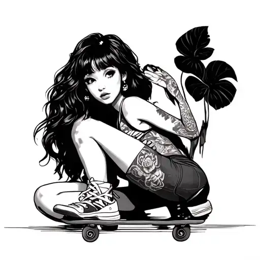 Japanese Pin Up Girl With Skate
