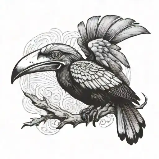 Flying Hornbill Facing Front View
