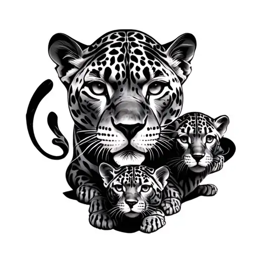 A Panther And Two Cubs