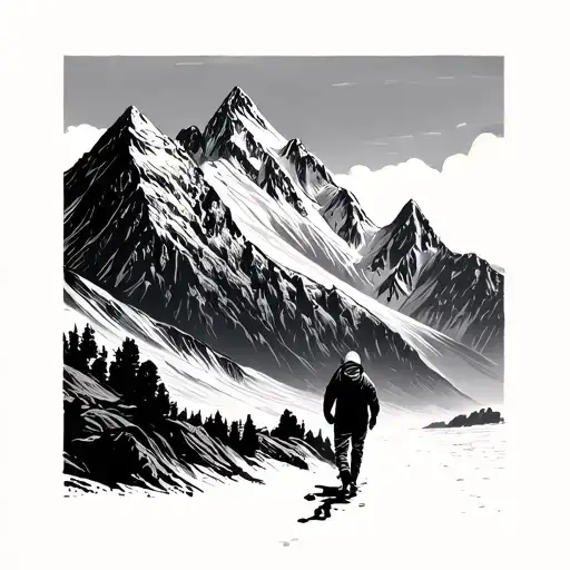 Mountain And Person Walking Forward