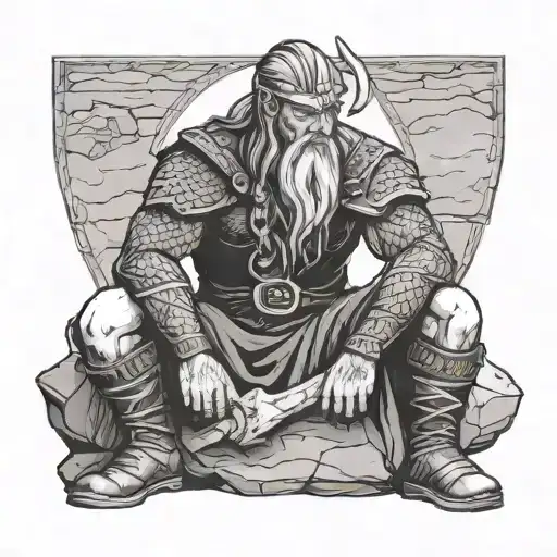 Sad Viking Sitting Alone On A Stone