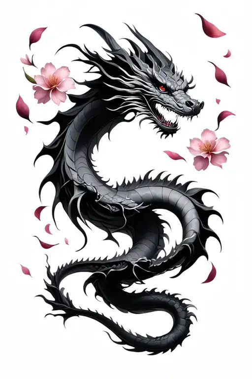 Cherry Blossom Petals Falling Dragon Intertwined