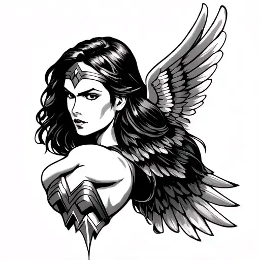 Wonder Woman Symbol Cuff Tattoo With Wings