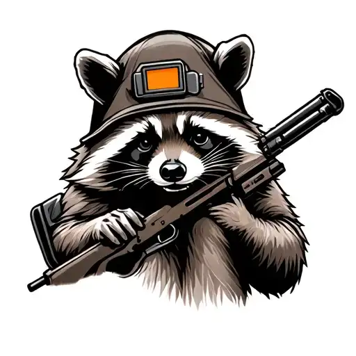 A Racoon With A Rifle Wearing A Pipeliner Welding Hood