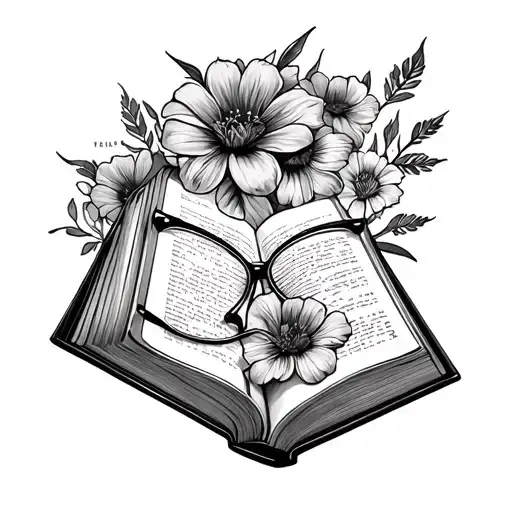 Open Book With Reading Glasses And Flowers