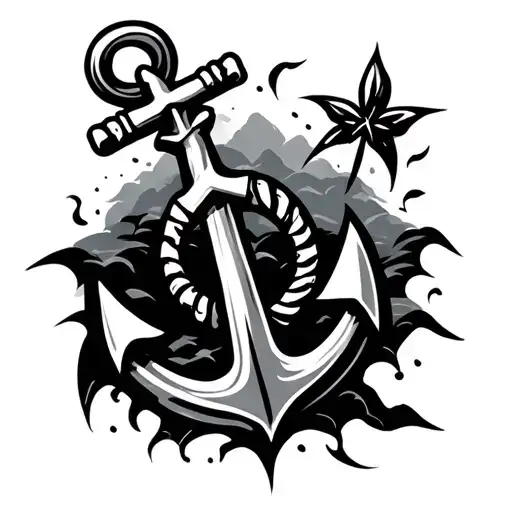 Anchor And Spark With Islands Tribal Design