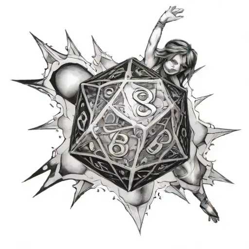 Girl Reaches For The Sky With A D20 Dice