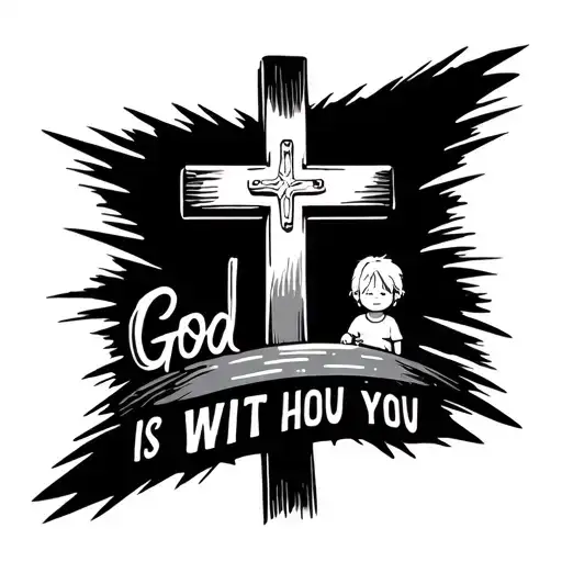 Cross And Road Leading Toward A Cross With A Kid On The Start Saying God Is With You