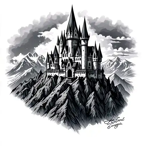 Hogwarts Castle Overlooking Mountains