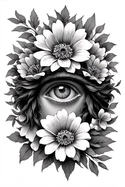 Eyes Of Christ Surrounded By Flowers