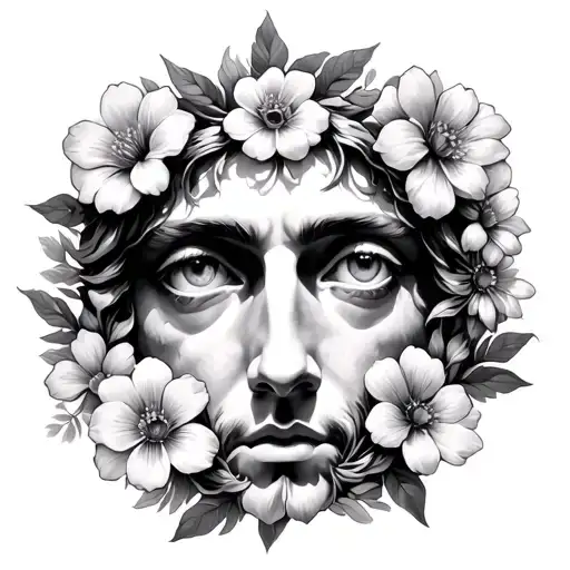 Eyes Of Christ Surrounded By Flowers