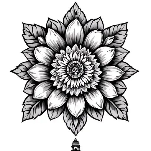 Flower Pattern With Nepali Temple With Small Shiva G