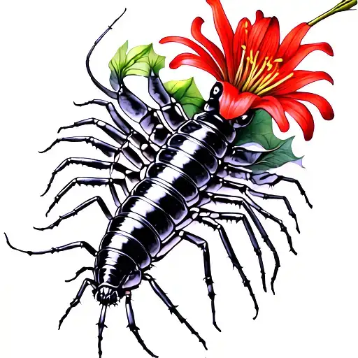 Centipede With Red Spider Lily