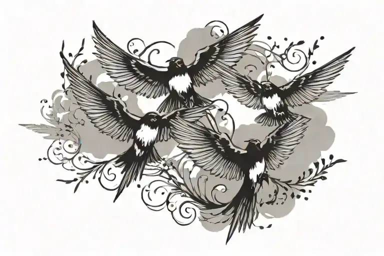 Four Swallows Flying Silhouettes