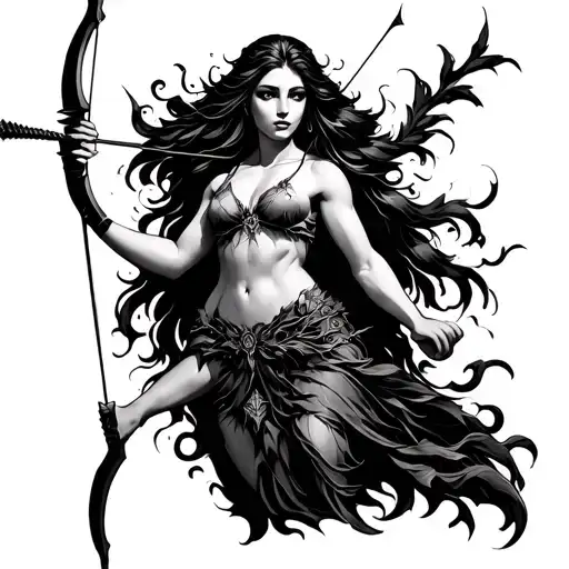 Goddess Hunting With Bow And Arrow