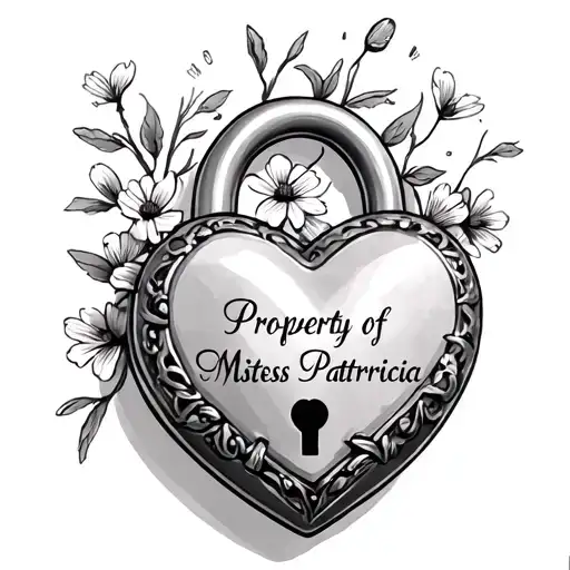 Heart Shaped Lock With Small Flowers Text Says Property Of Mistress Patricia On Lock