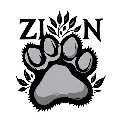 Lettring With The Name Zion Name With Artistic Font Intertwined Within Dog Paw