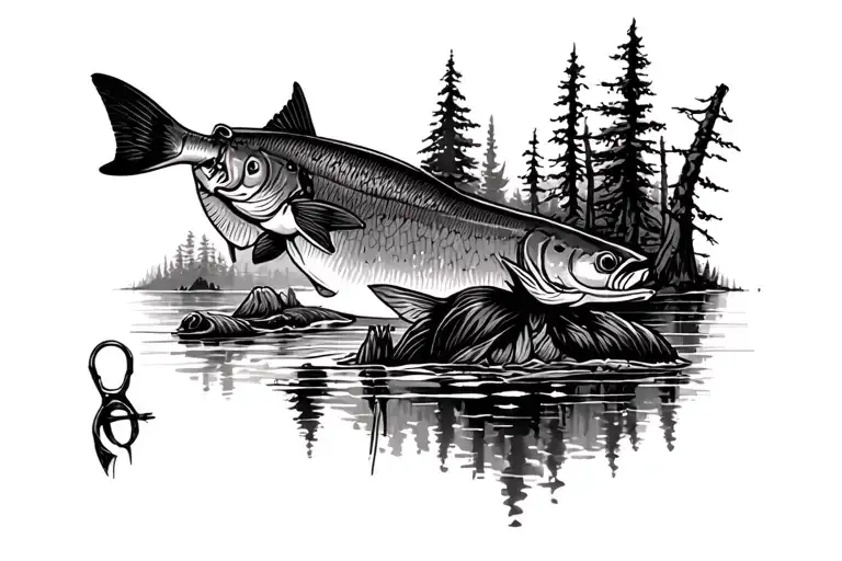 Hunting And Fishing Scene