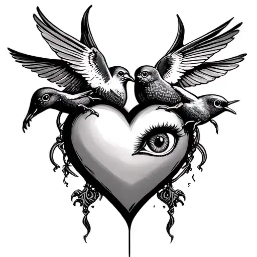 Heart With Eyes And Swallows