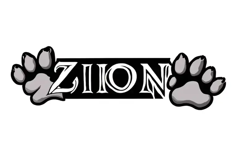 Lettring With The Name Zion Name Intertwined Within Dog Paw