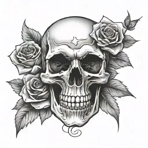 Skull And Roses Intertwined