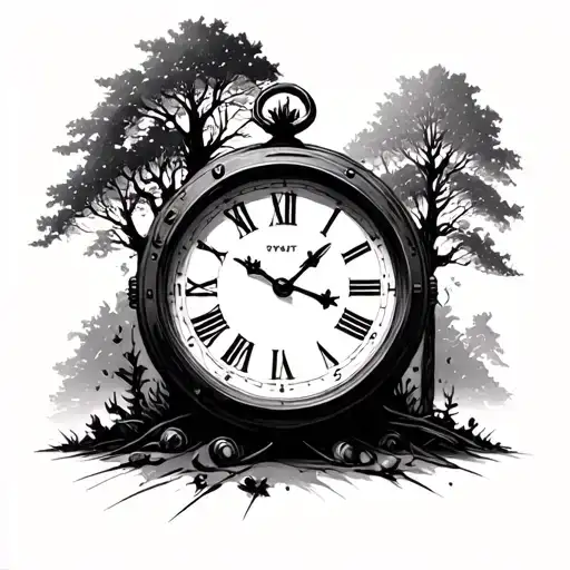 Clock And Trees Looking Through Lens