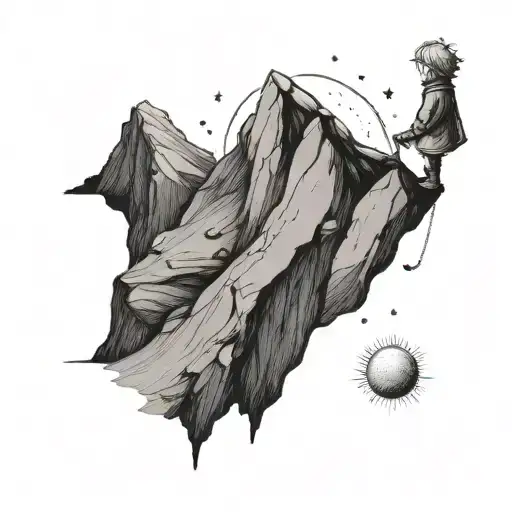 The Little Prince Climbing A Mountain With Sun Basic