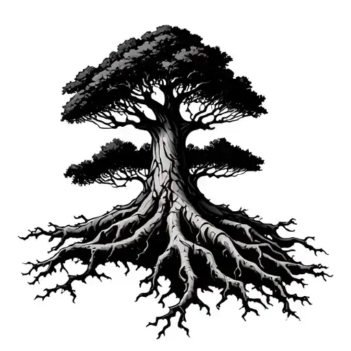 Tree Bark And Roots Extending