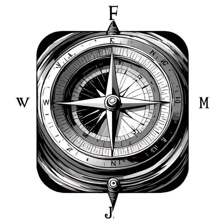Navigation Compass With Letter F J V E And In The Center L M