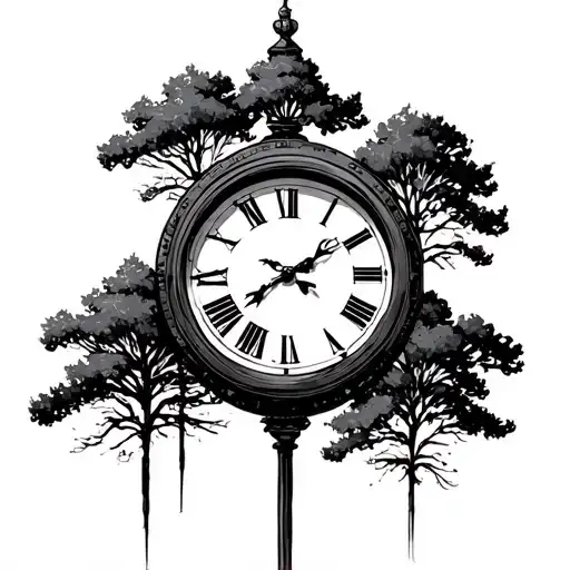 Clock And Trees Looking Through Lens