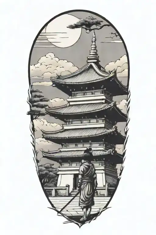 Samurai Temple Pagoda Little Girl Alone