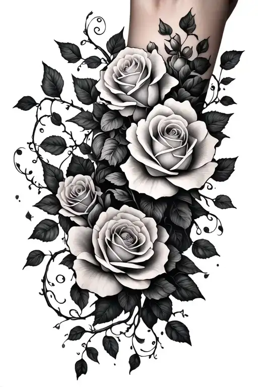 Vines Wrapping Around Arm Connected To Roses Blooming