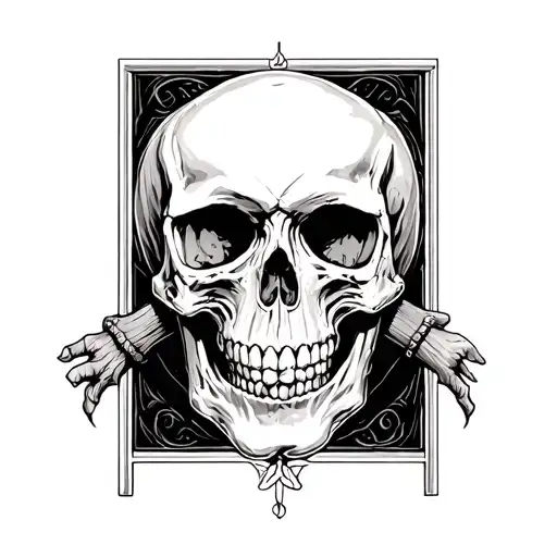 Skull With Cathedral Style Background Black And White