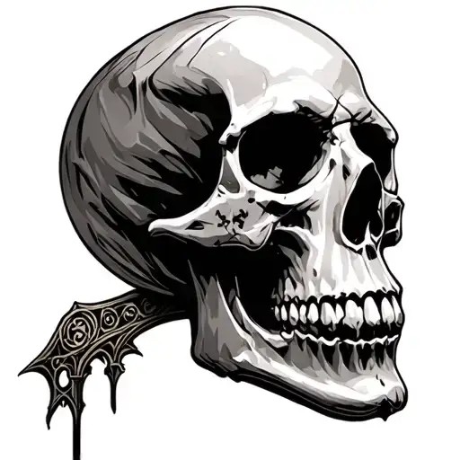 Skull With Cathedral Style Background Black And White