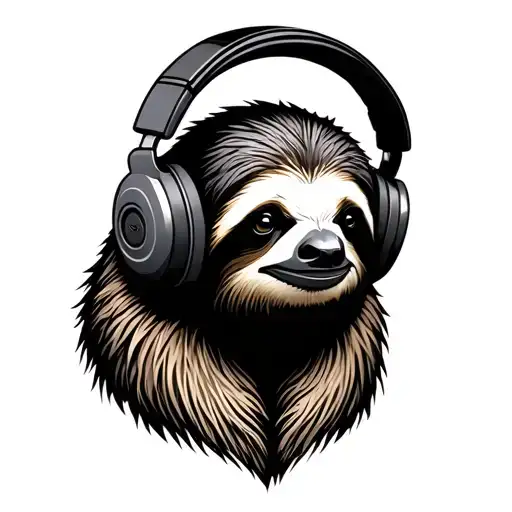 Sloth With Headphones Listening