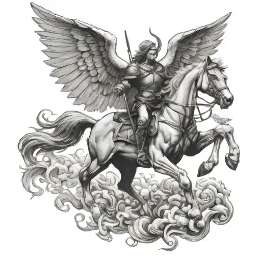 Arch Angel Michael Condemning Satan To Hell While Riding Horseback