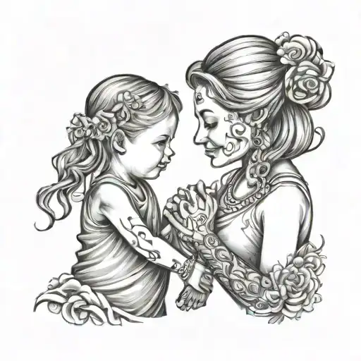 Mother Of A Daughter And A Son Holding Hands