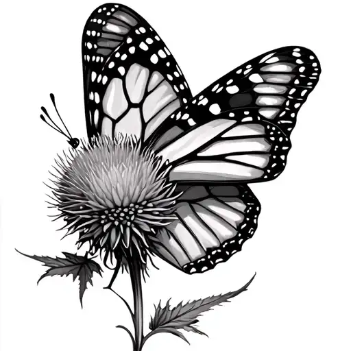 Monarch Butterfly And Scottish Thistle Looking Natural