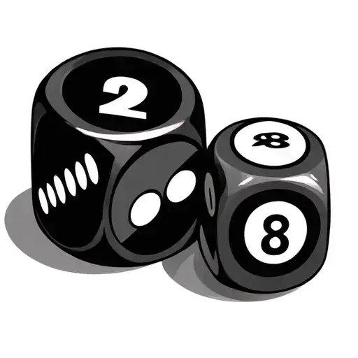 2 Dice Showing A 2 And 3 With Snake Eyes And An 8 Ball