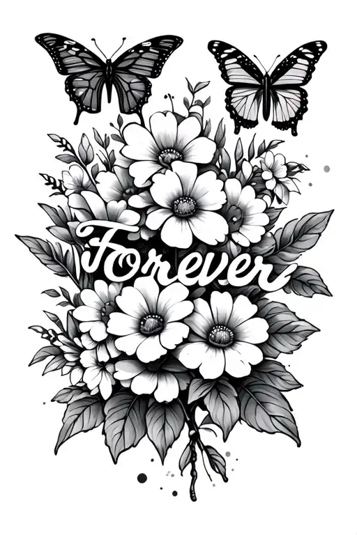 Butterflies And Flowers With The Word Forever