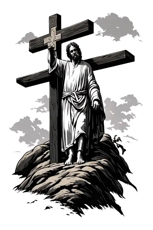 Hill Of Calvary With Man In Robe In Foreground In