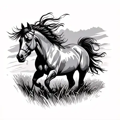 Western Horse Galloping Through A Field
