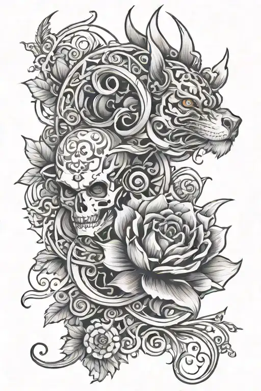 From Several Tattoo Pictures Combined Into One Tattoo Sketch Stencil