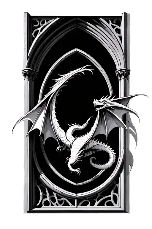 Cathedral Window With Dragon Flying