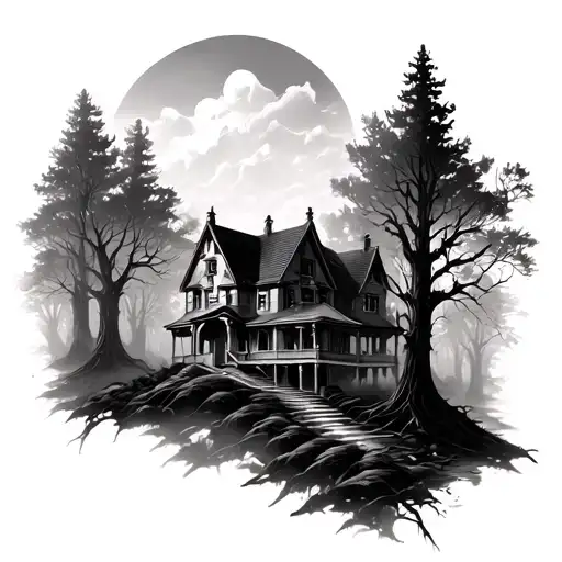 Forest With Mansion Dead Trees